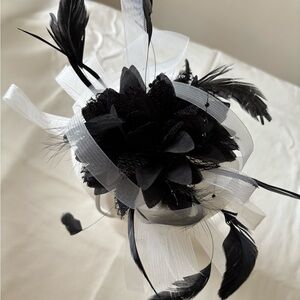 Elegant Black and White Feathered Hat